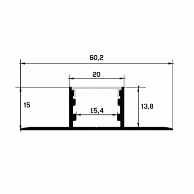 Алюминиевый профиль встраиваемый скрытого монтажа 60x15-A (Комплект, Алюминий, 2 м)
